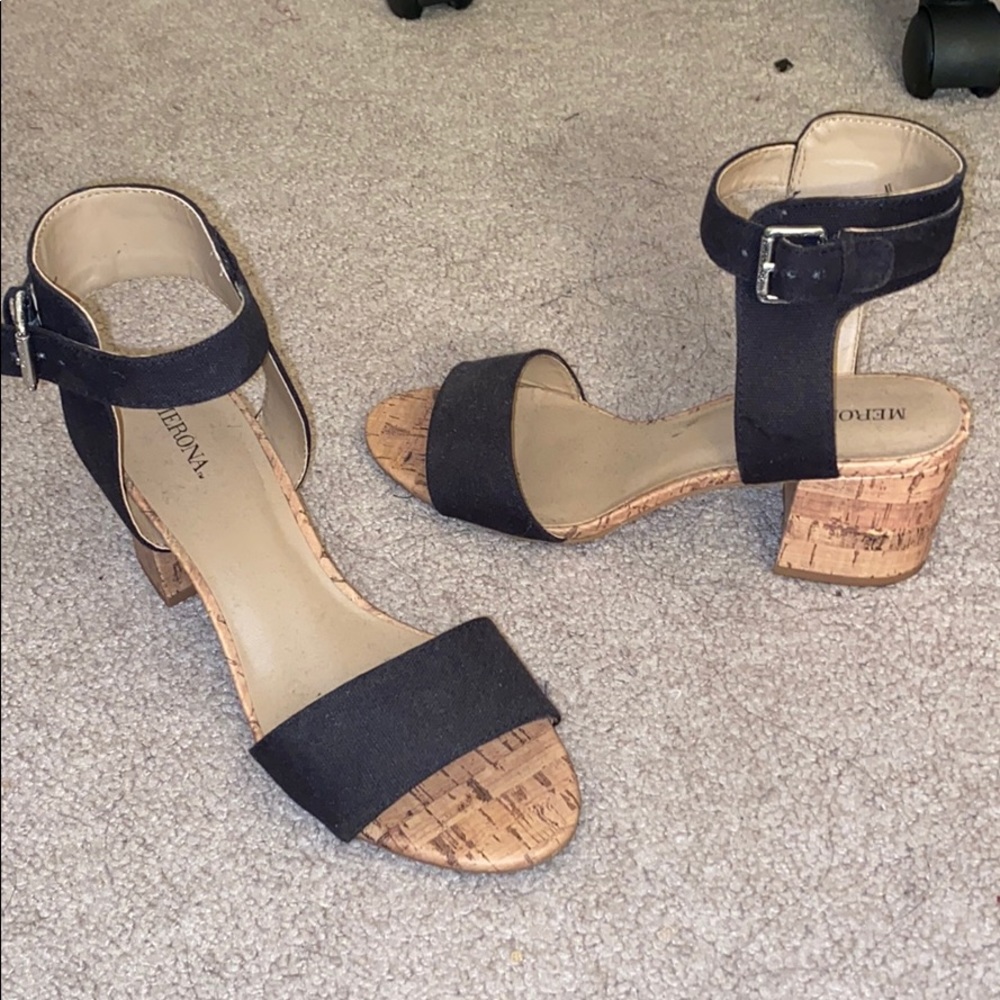 Black block heels sandals